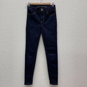 American Eagle Hi-Rise Jegging Jeans Super Stretch Size 0 Regular Dark Wash Blue